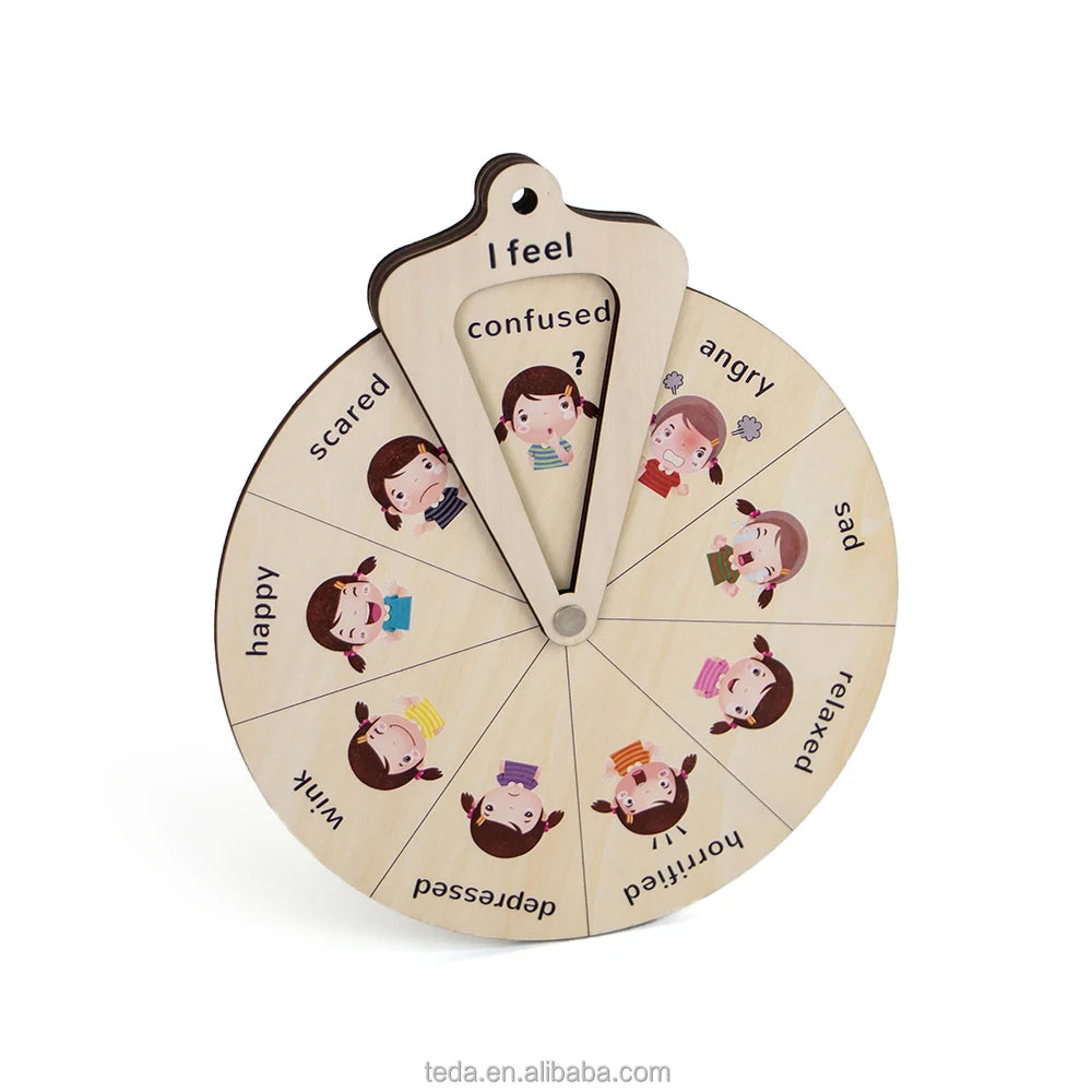 Learning All of the EMOTIONS Spinner Dial Wood EMOTIONS Wheel & Viewer Wood Emotion Feelings Wheel