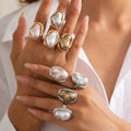 SHIXIN Design Colorful Baroque Imitated Pearl Ring for Women Trendy Ladies Daily Finger Ring on Hand Fashion Jewelry Accessories