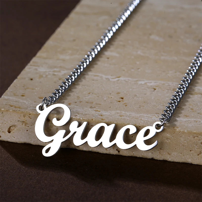 Personalized Name Necklace Stainless Steel Jewelry Nameplate Pendant Wedding Necklace Women Men Christmas Gifts