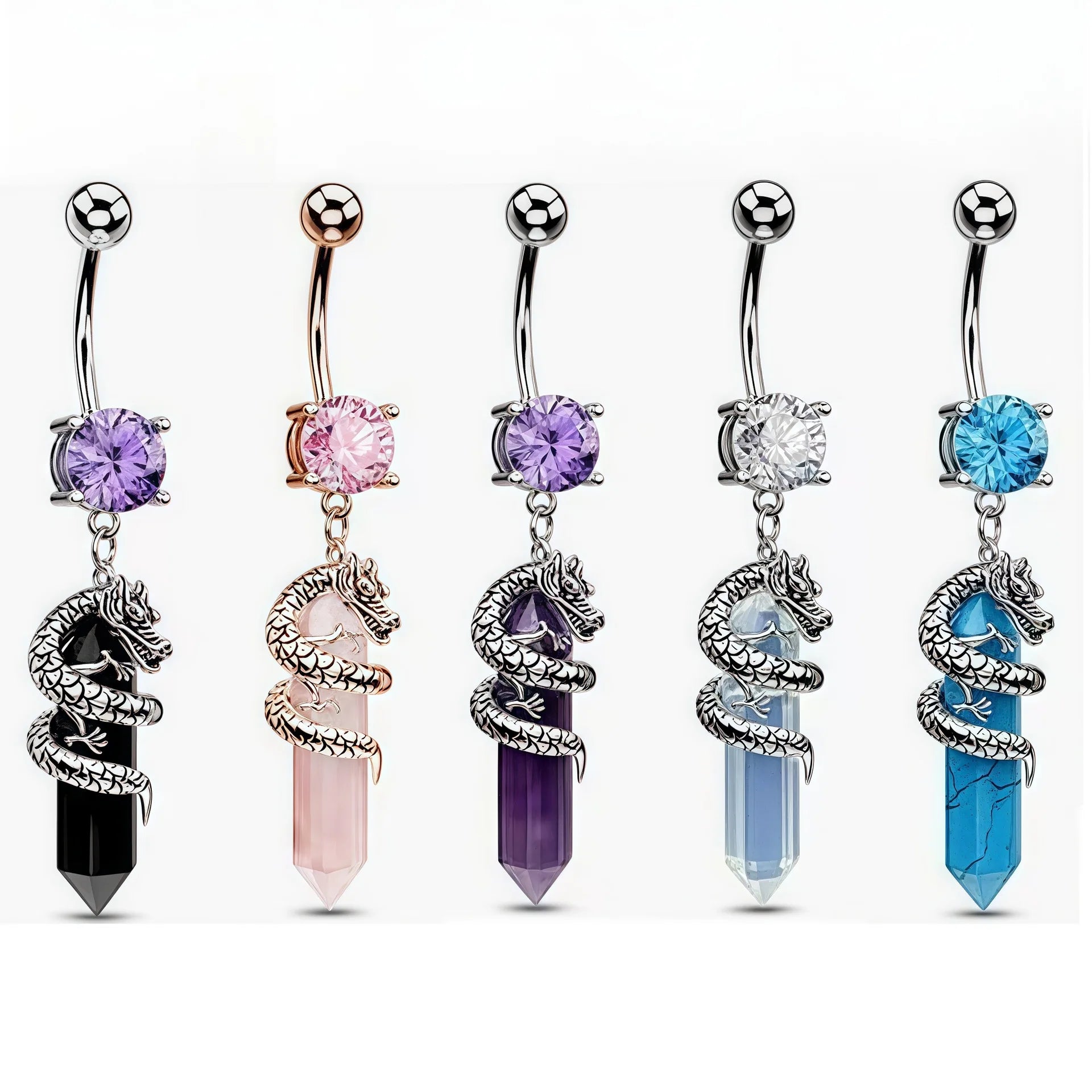 Trendy New Dragon Wrapped Navel Nails Dragon Claws Inlaid with Natural Stones Navel Nails and Body Piercing Accessories