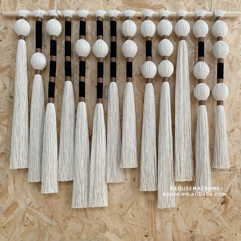 Customized Boho Macrame Wall Hanging White Black Handmade Woven Cotton Wall Art for Living Room Decoration