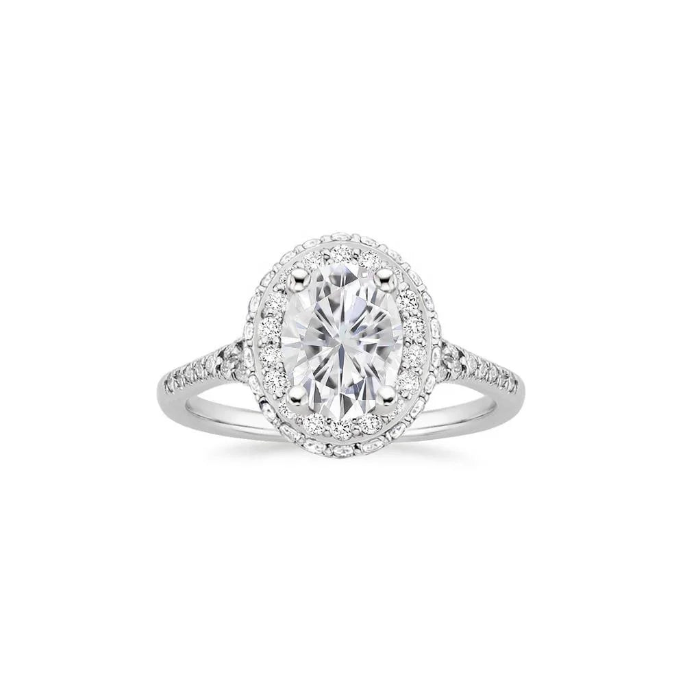 Excellent White DEF Color Round Shaped 18K Gold Moissanite Engagement Halo Rings