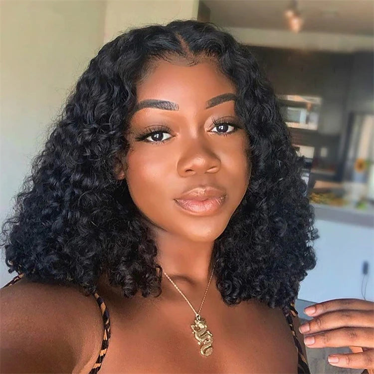 4*4 Lace Closure Short Water Wave Bob Wig Brazilian Natural Hair Black Women's Curly Bob Frontal Hair Extension HD Lace Color