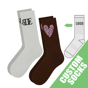 Custom Logo Casual Crew Socks Knitted Cotton Solid Color Socks Custom Jacquard Logo Sock