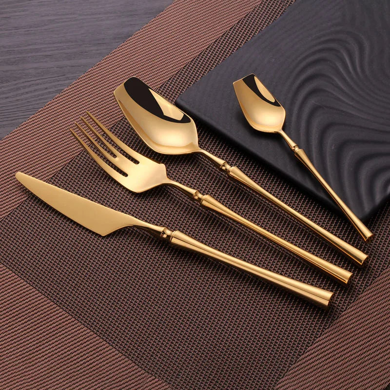 Royal Family Wholesale Stainless Steel Titanium Cutlery Set Portugal Rose Matte Gold Finish for Royal Weddings