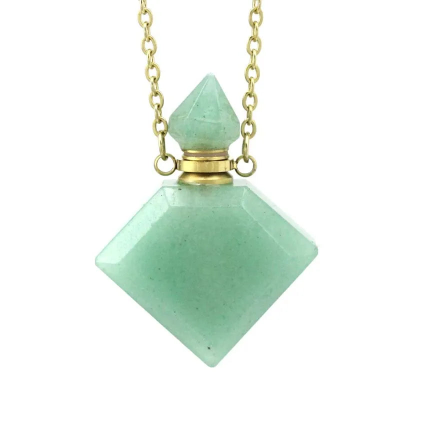 Hongzhuo Fashion square Shape Natural Green Aventurine Gemstone Perfume Bottle Pendant Purple Healing Crystal Pendant Jewelry