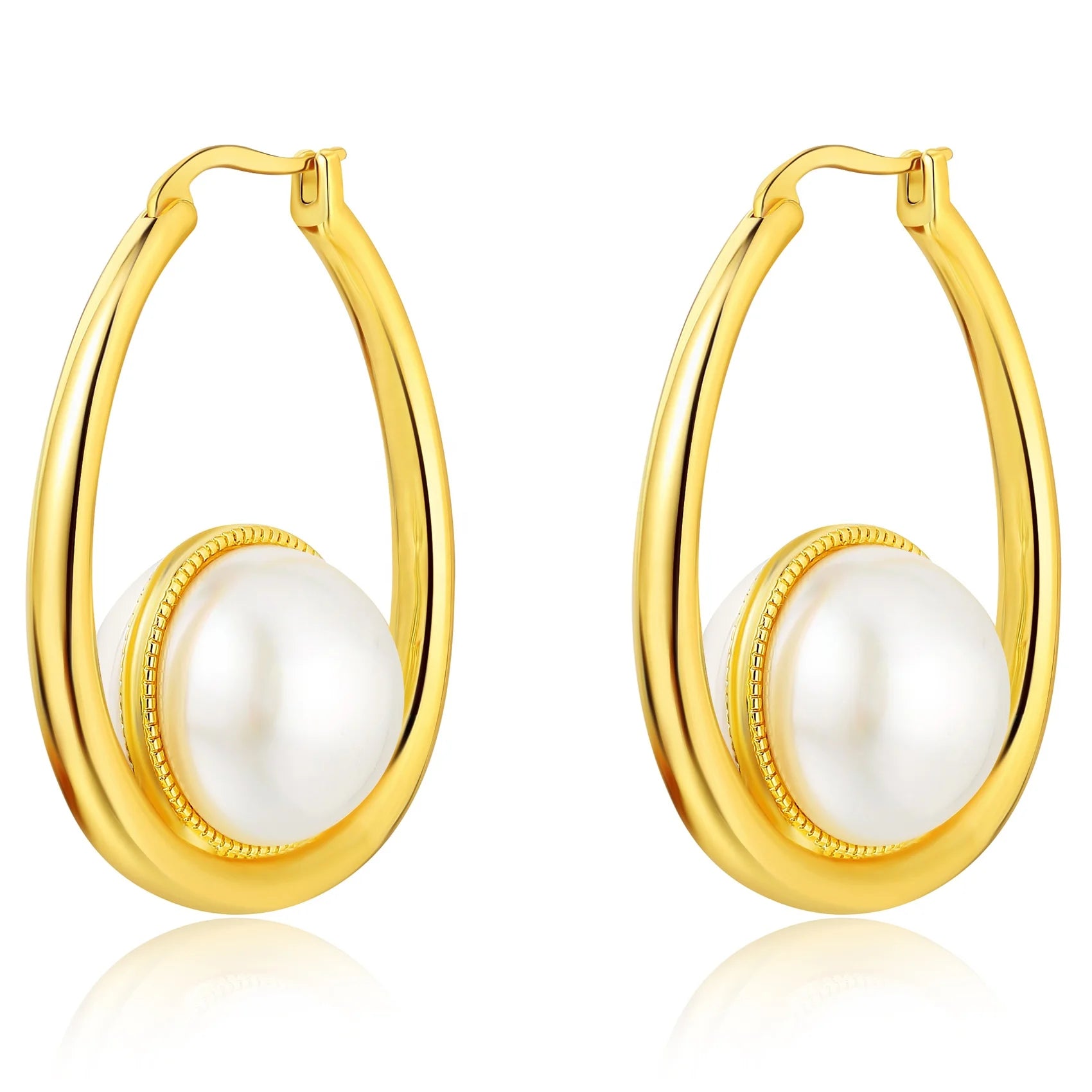 Brass Plated 18k Real Gold 2021 New Fashion High End Temperament Hoop Pearl Earrings Customized Jewelry