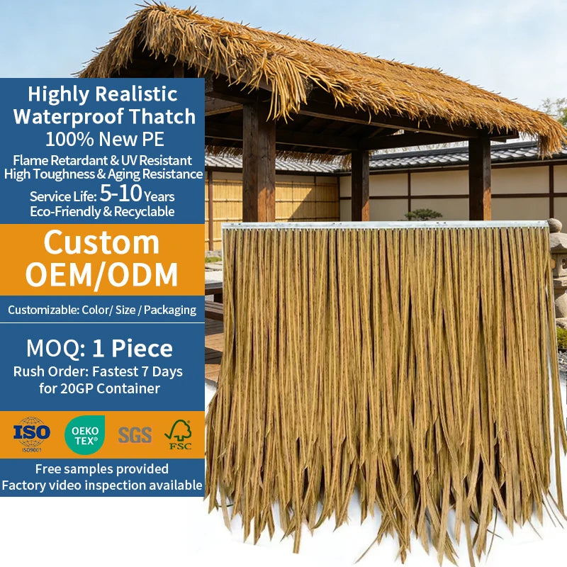 Anti-UV Fire Retardant Waterproof Palm Roofing Thatch Rolls Straw Thatched Tiki Roof for Resort
