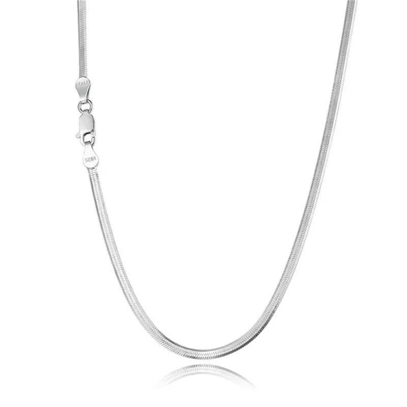 Rhodium Plated 925 Sterling Silver Snake Bone Water-wave Chain Trendy Women's Wedding Engagement Party Gift Necklace
