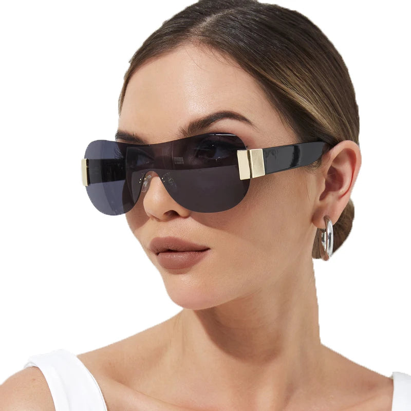 STORY BLS22334 Ladies Rimless One Piece Black Lens Luxury Shades Sun Glasses Vintage Oversized Sunglasses for Women