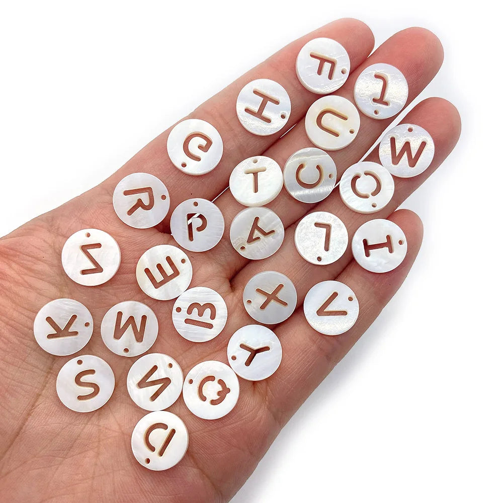 Freshwater Hollow-out Alphabet Bead Mother of Pearl Shell Letter Charms for DIY Pendant Necklace Jewelry Making Findings