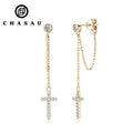3mm Moissanite Earring 18K Gold Plated 925 Sterling Silver Link Chain Dangle Moissanite Cross Drop Stud Earrings