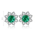 Daily Fashion Vintage S925 Silver Lab Grown Emerald Stud Earrings Elegant Flower Shape Design Women's Boutique Anniversary