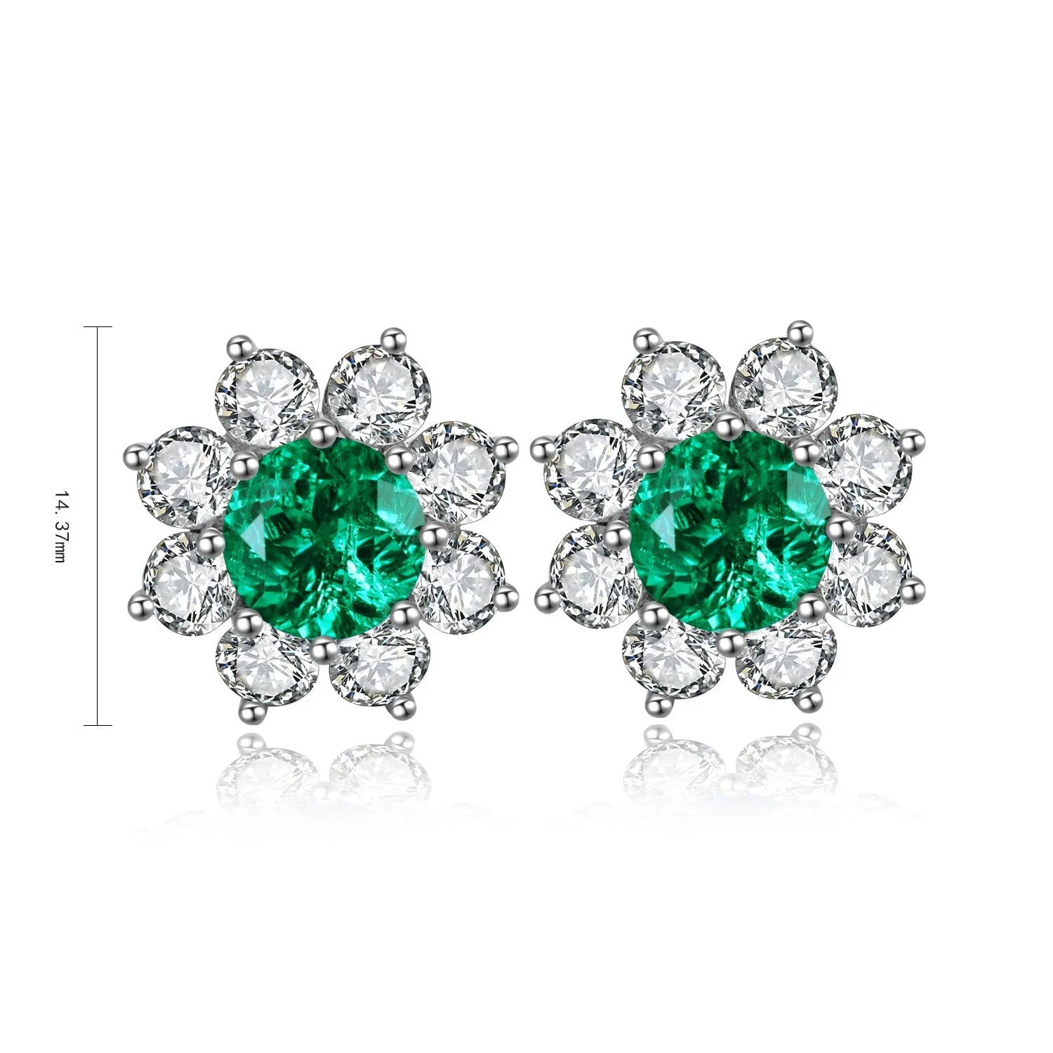 Daily Fashion Vintage S925 Silver Lab Grown Emerald Stud Earrings Elegant Flower Shape Design Women's Boutique Anniversary
