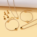 Fashion Stainless Steel Jewelry Wholesale 18K Gold Plated Heart Birthstone Diamond Tennis Chain Necklace Bracelet Earrings Set