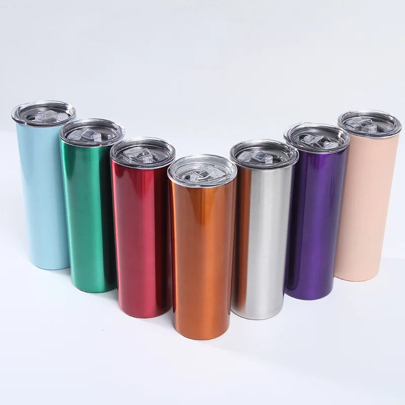 20oz Slim Straight Insulated Straw Tumbler Stainless Steel Sports Water Bottle Thermal Termos Coffee Mugs Sublimation Cup Gifts