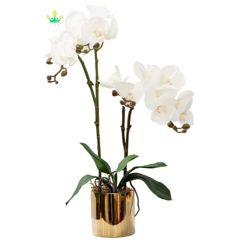 Artificial Orchid Flower Real Touch Faux Orchid in Vase Realistic White Phalaenopsis Orchid Arrangement Centerpiece Table