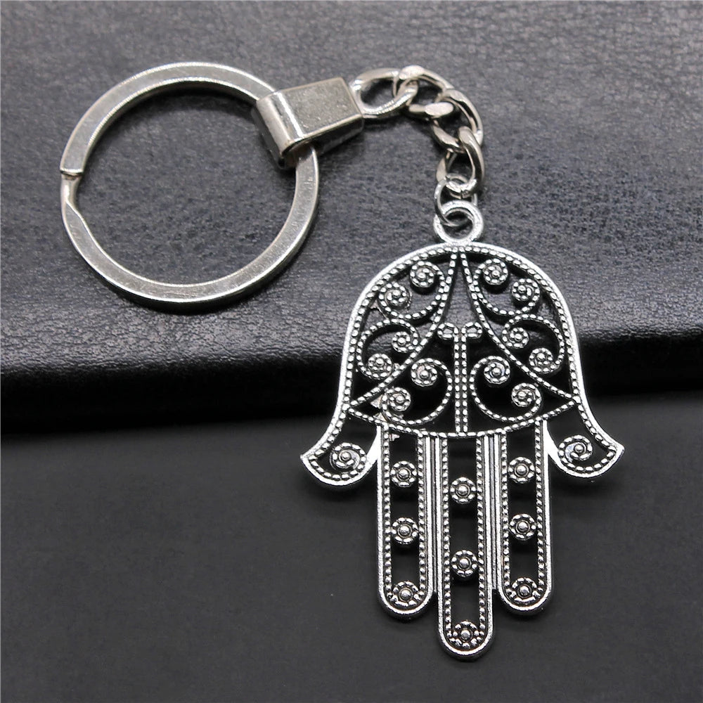 WYSIWYG 52x36mm Antique Silver Plated Zinc Alloy Big Hand Key Chain Souvenirs Gift P2-ABD-C12513
