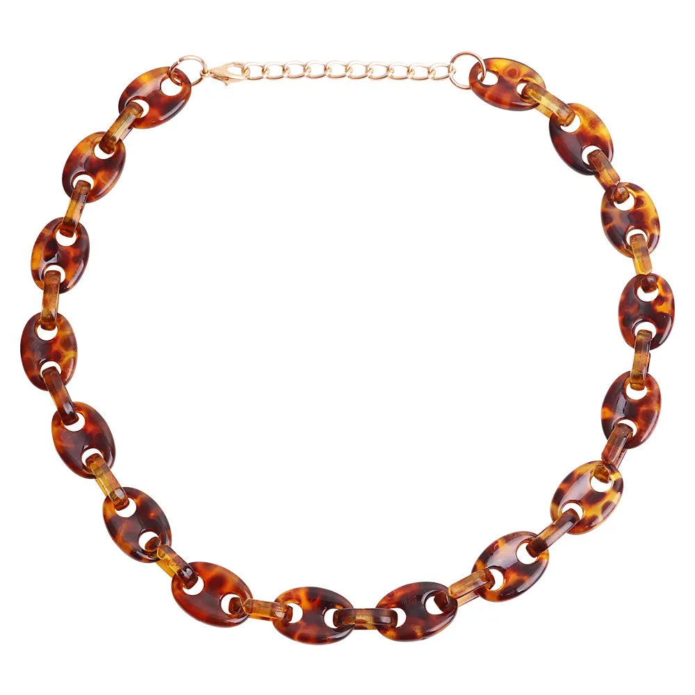 Factory Vintage Amber Personality Coffee Bean Necklace Leopard Printed Jewelry Temperament Woman Necklace