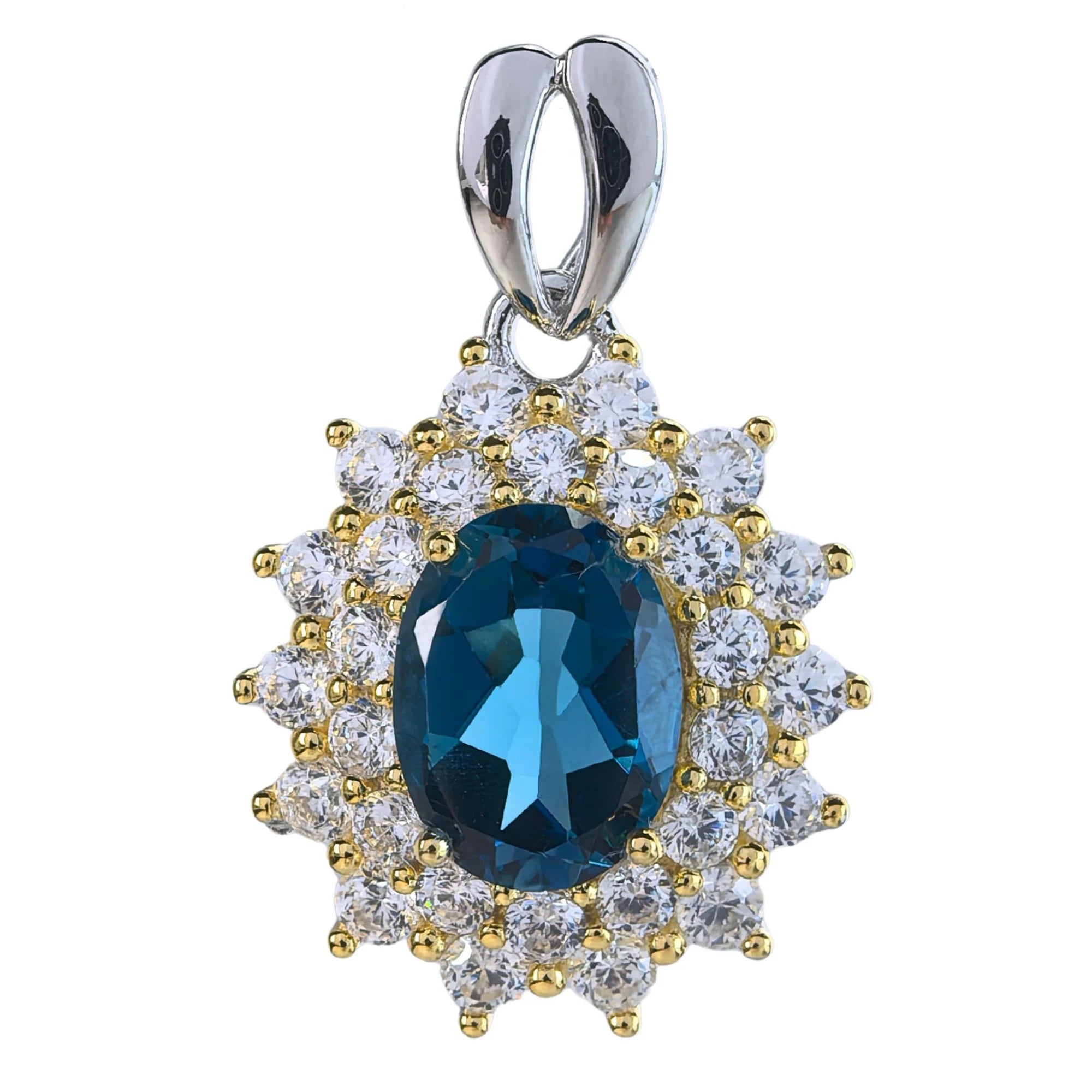 Sparkling Rhodium and Gold Plated 925 Silver Jewelry Natural London Blue Topaz Pendant Chic Party Wear Charm for Women