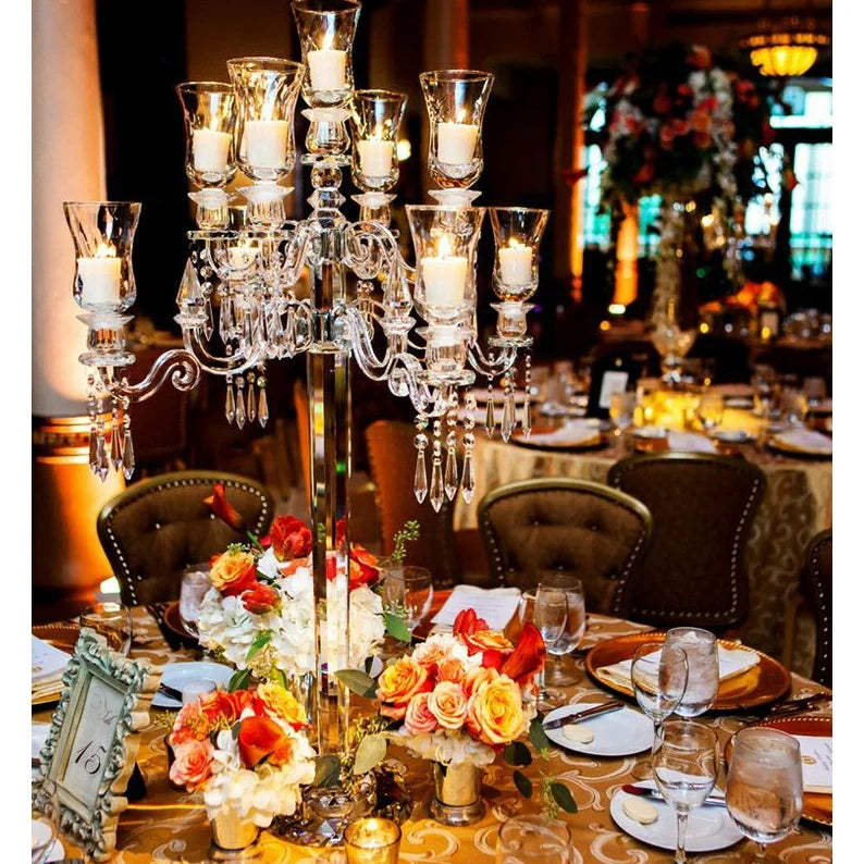 Mh-zt098 9 Arms Wedding Crystal Centerpieces Candelabra Crystal Candle Glass Holder