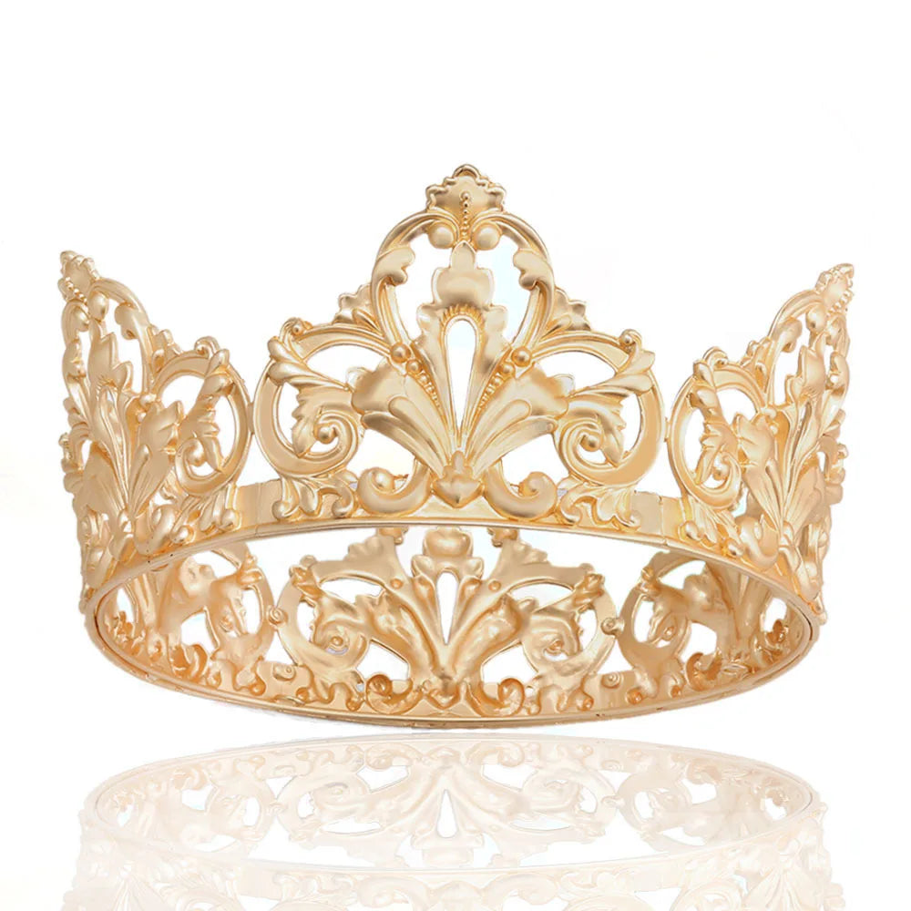 Luxury Full Round Men's King Crown Headdress Alloy Metal Prince Retro Crown for Boy