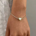 Women's 18k Gold Stainless Steel Tennis Chain Bracelet Diamond Encrusted Zircon Shell Heart Charm Delicate Fashion Accessory