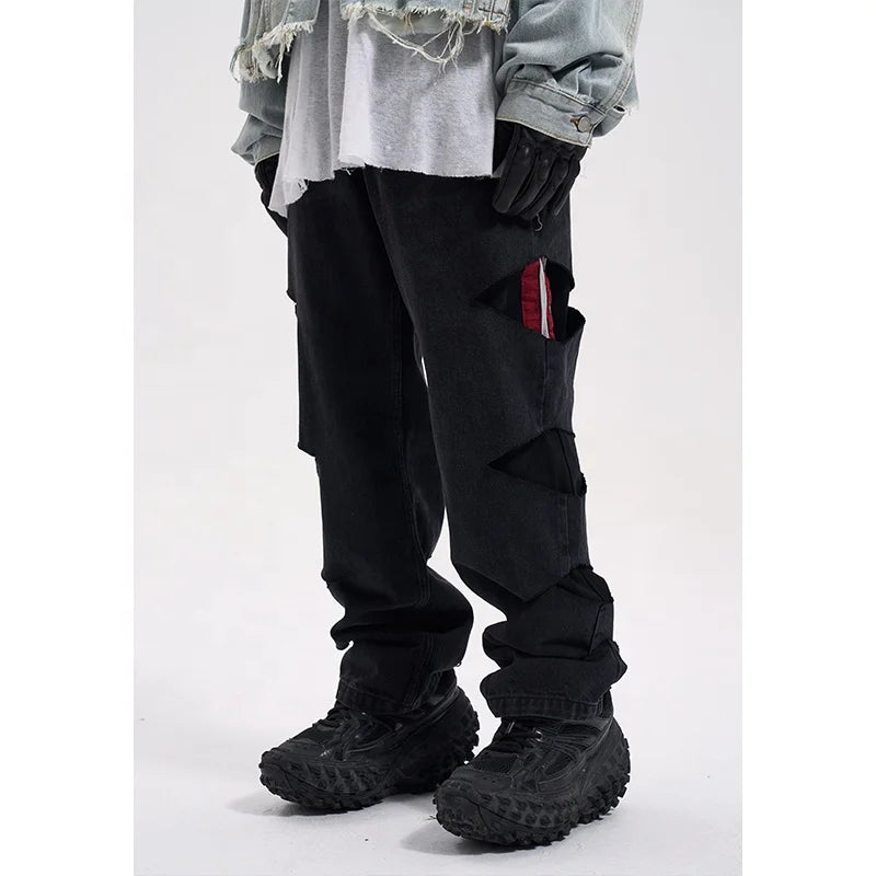 OEM FOG Private Blue Fashion Brand Drop Shipping Stock Ripped Patch Jeans Men