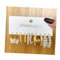 VKME New Fashion Circle Hoop Earrings Set for Women Gold Plated Acrylic Pearl butterfly Knot Pendant Earring Jewelry