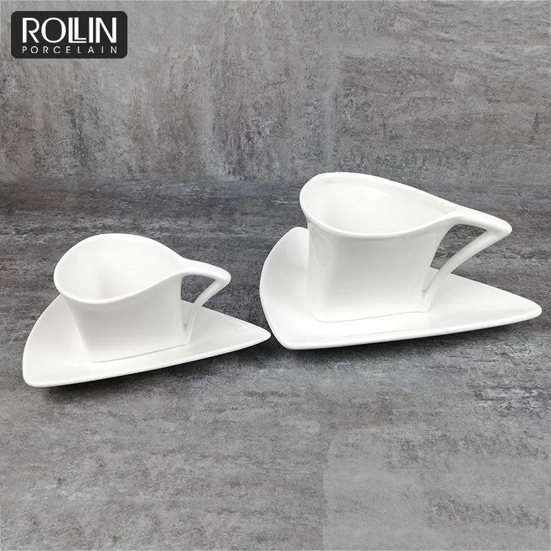 Manufacturer Wholesale White Coffee Cups Triangle Shape Coffee Cups and Saucer Hotel Tableware Other Hotel & Restaurant Supplies