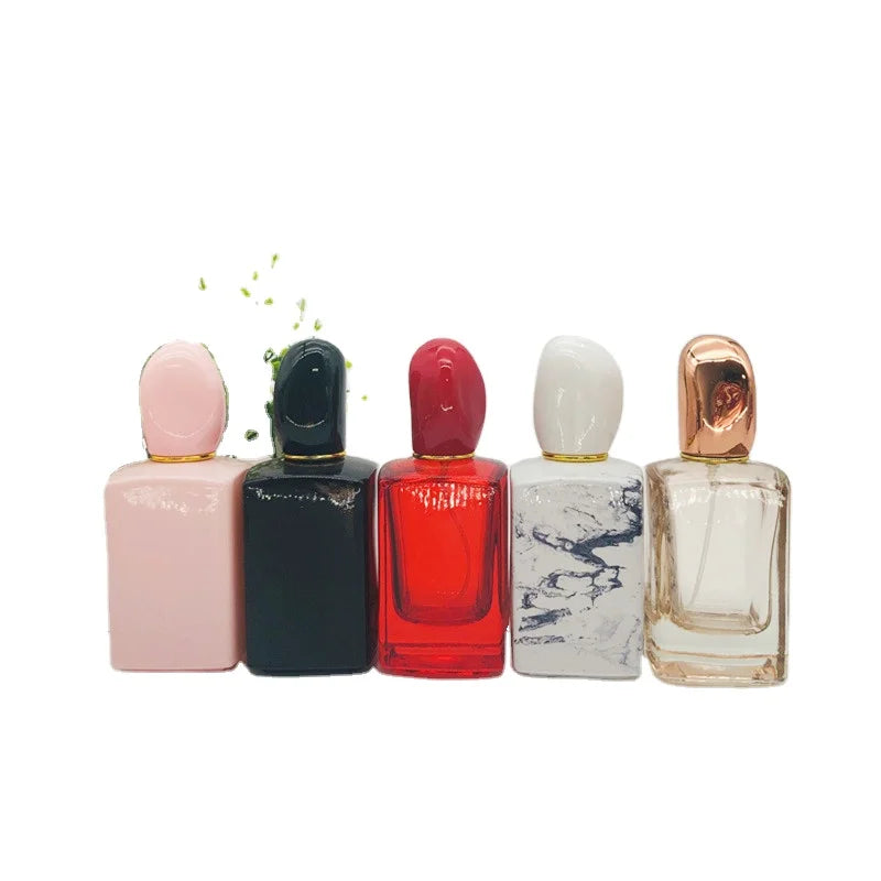 50ml Transparent Pink Red Black Clear White Square Cylinder Glass Perfume Bottles Factory New Design