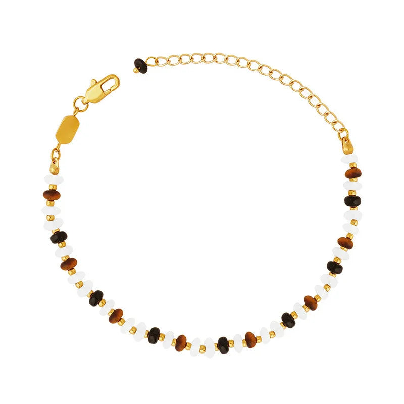 Wholesale Custom 18k Gold Plated Stainless Steel Beads Link Natural Beaded White Jade Tiger Eye Stone Bracelets
