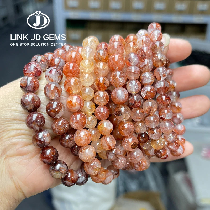 JD Women Fashion Random Color Energy Healing Bead Bracelet Yoga Meditation Jewelry Natural Red Flower Quartz Crystal Bracelet