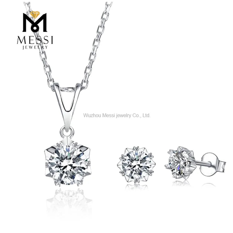 Fashion Design Snowflake Bridal Jewelry Set 1 Carat Moissanite 925 Sterling Silver Earring Necklace Jewelry Set for Women