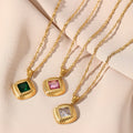 Europe Trendy 14K Gold Plated Pendant Necklace Stainless Steel Colorful Square Zircon CZ Pendant Necklace