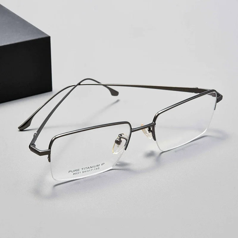 2026 Latest Half Frame square Pure Titanium Men Eyewear Anti Blue Light Glasses Optical Frame