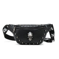 New Products Hip Hop Style Quality PU Leather Motorcycle Men Crossbody Phone Waist Bag Black Studded Fanny Pack