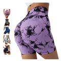 Women's Elastic High Waist Purple Tie-Dyed Yoga Shorts Comfortable Nylon Summer Fitness Gym Clothing Casual Washed Running Short