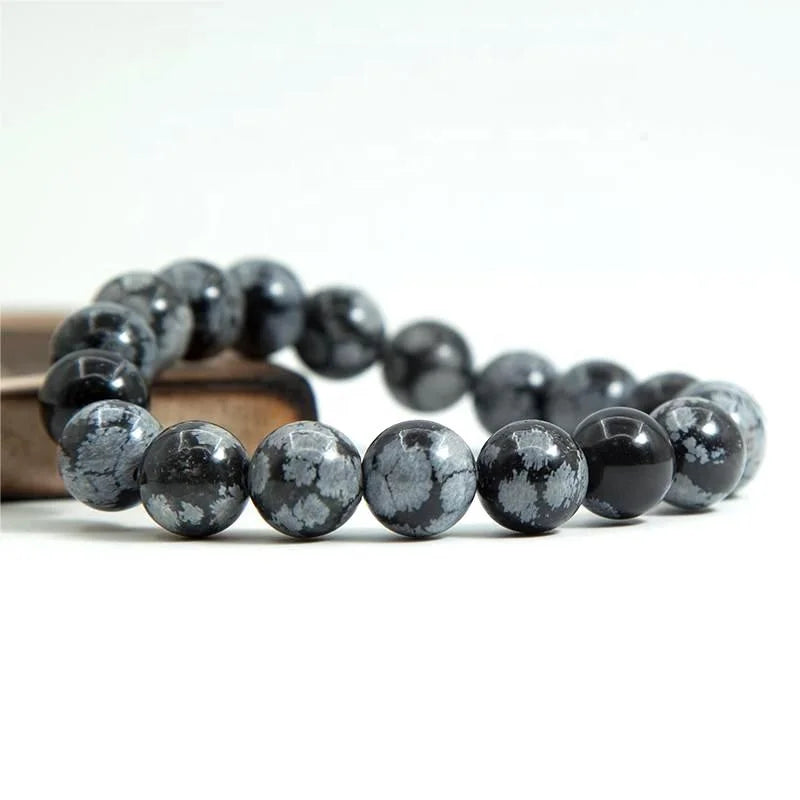 Wholesale 6-10mm Snow Flakes Obsidian Bracelet Crystal Bracelet Bangles Stretch Bracelet Unisex Gemstone Beads