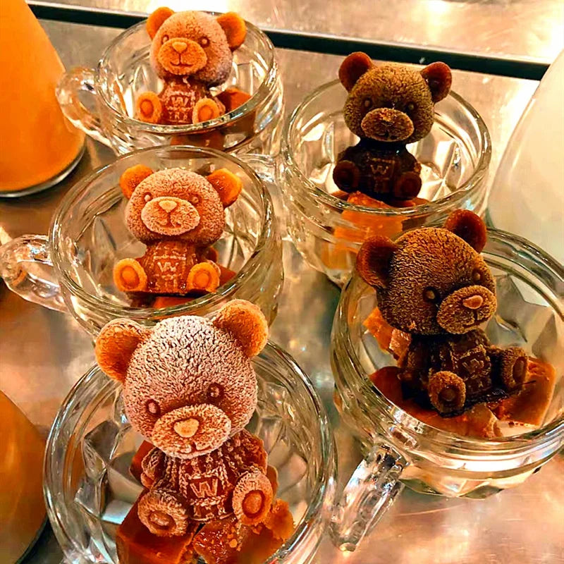 1 2 6 Cavity Reusable Cute 3D Teddy Bear Ice Sculpture Silicone Ice Cube Tray Mold