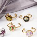 Resin Dried Flower Rings Floral Real Flower Engagement Ring Gold Stainless Steel Pressed Flower Ring for Women Wedding Gift