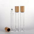 In Stockluxury 10ml clear Round/square Thick Bottom Glass Roll on Bottle With Steel Roller and Bamboo Lid for Perfume