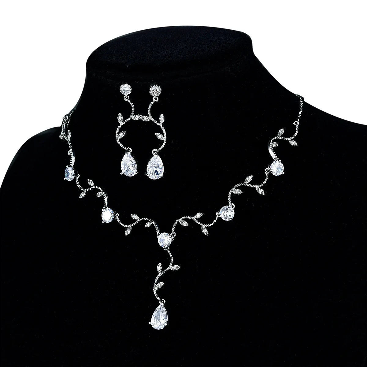 New White Cubic Zircon Necklace Earring Set for Women Bridal Wedding Jewelry Set Party Gift