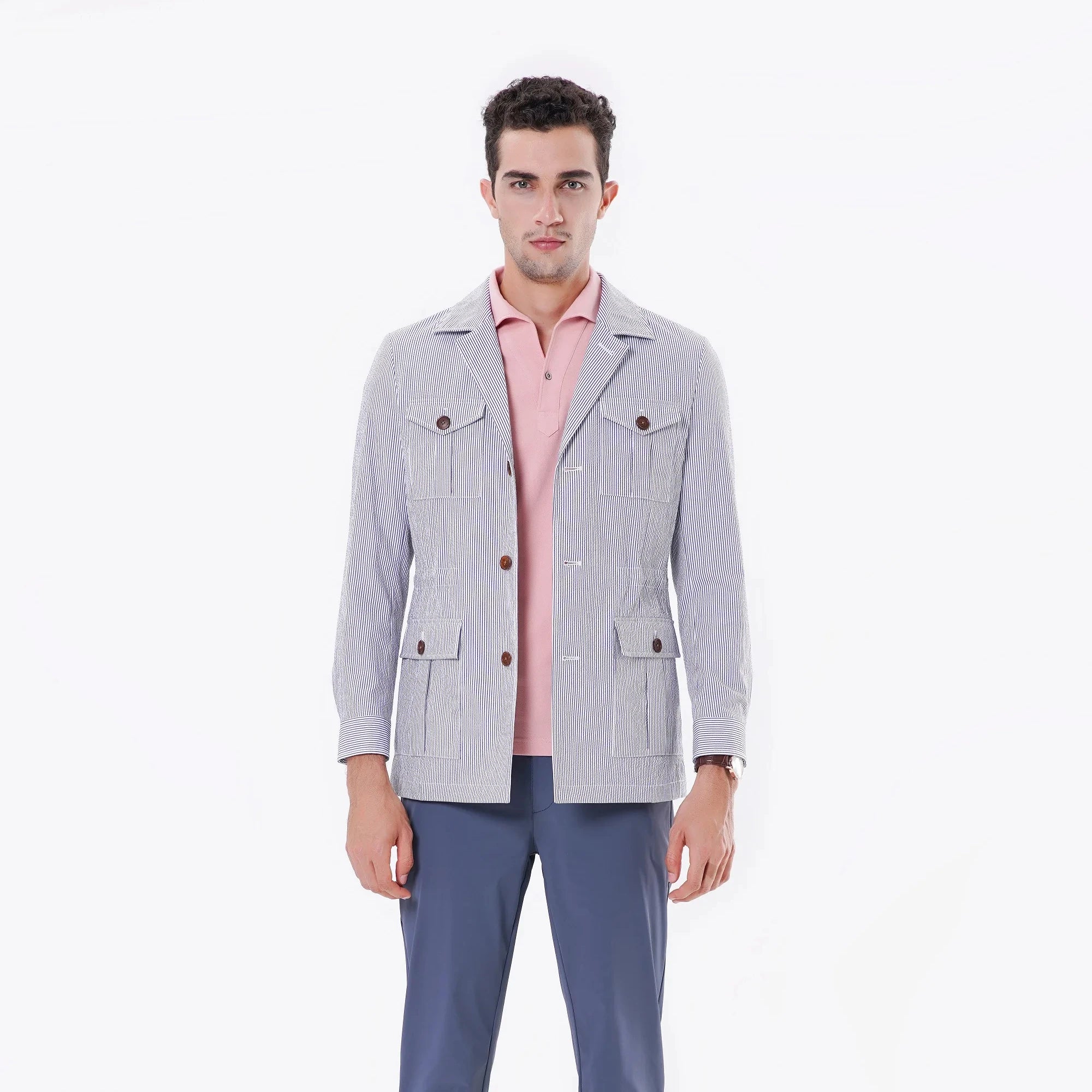 2023 Bosha Men's Breathable Cotton-Polyester Jacket Customizable With Waist Drawstring Dyed With Pockets Casual Autumn Style