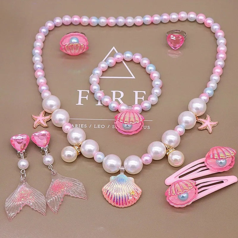 Children's Set Jewelry Wholesale Girl's Birthday Gift Beaded Shell Necklace Bracelet 8-piece Set Jewelry