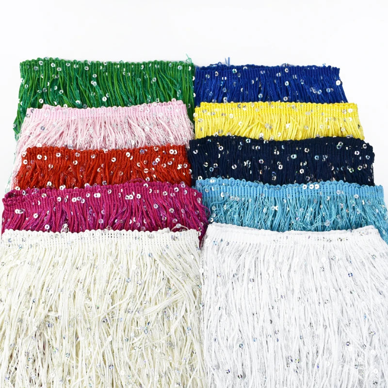 Meetee RC902 20cm Clothing Decorative Accessories Sequins Polyester Fringed Lace for Latin Dance Costumes