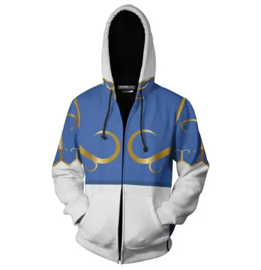 Anything customized  Cosplay Costume Fighter Chun Li Hoodie Cosplay Costume Jacket Zipper Hooded Sweatshirt