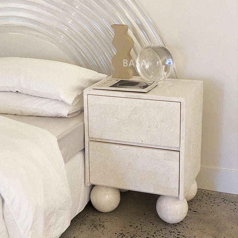Factory Direct Contemporary 2-Drawer Natural Marble White Square Nightstand for Apartment or Bedroom Home Furniture