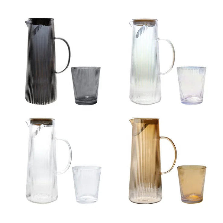 Hot Sale Daily Use High Borosilicate Glass Vertical Ribbed Eco-Friendly Multifunctional Cold Drinking Pitcher Lid Handle