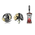 Flower Skeleton & Hourglass Skull Charm Pendant Authentic 925 Sterling Silver Zircon Pendant for Women Charm Bracelets Accessory